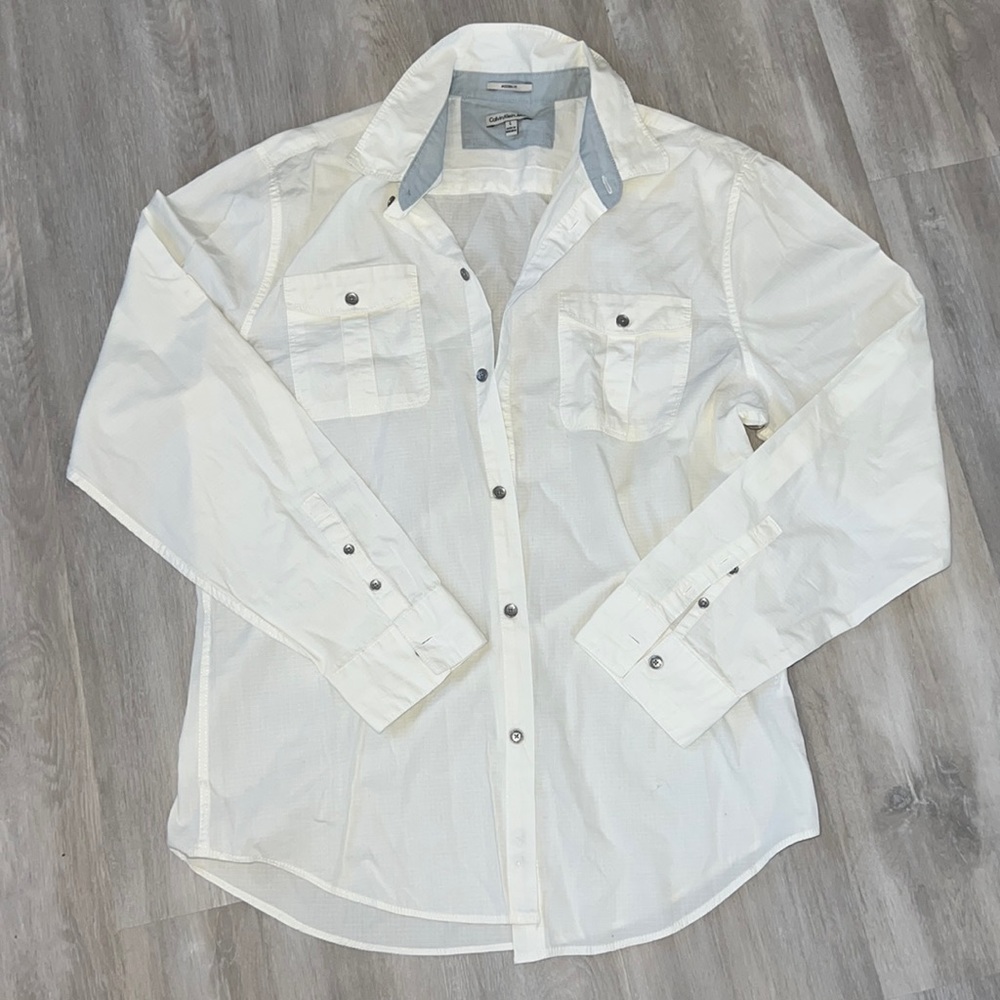 calvin klein off white button up dress shirt